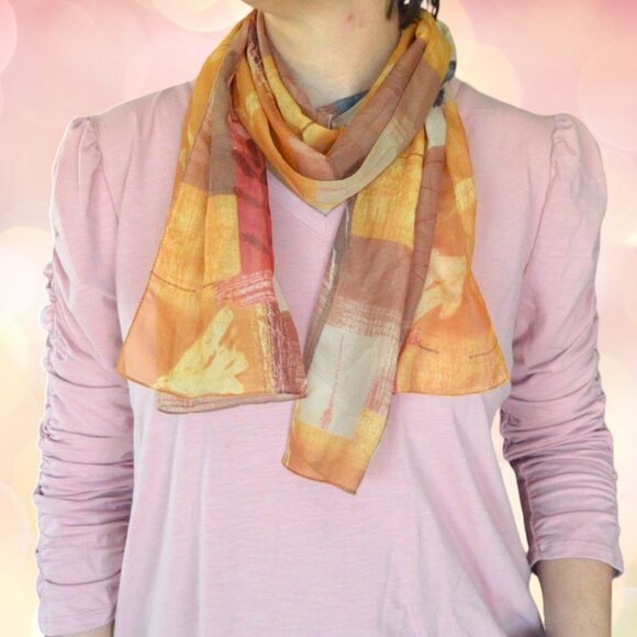 Vintage Women's y2k Pastel Earth Tone Floral Spring Summer Sheer Scarf - Picture 2 of 2